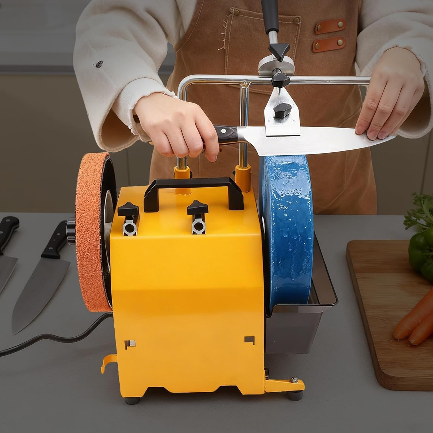 Sistema di affilatura coltelli, smerigliatrice da banco da 25 cm, smerigliatrice da banco a Umido a velocità variabile, levigatrice, per scalpelli e ASCE.