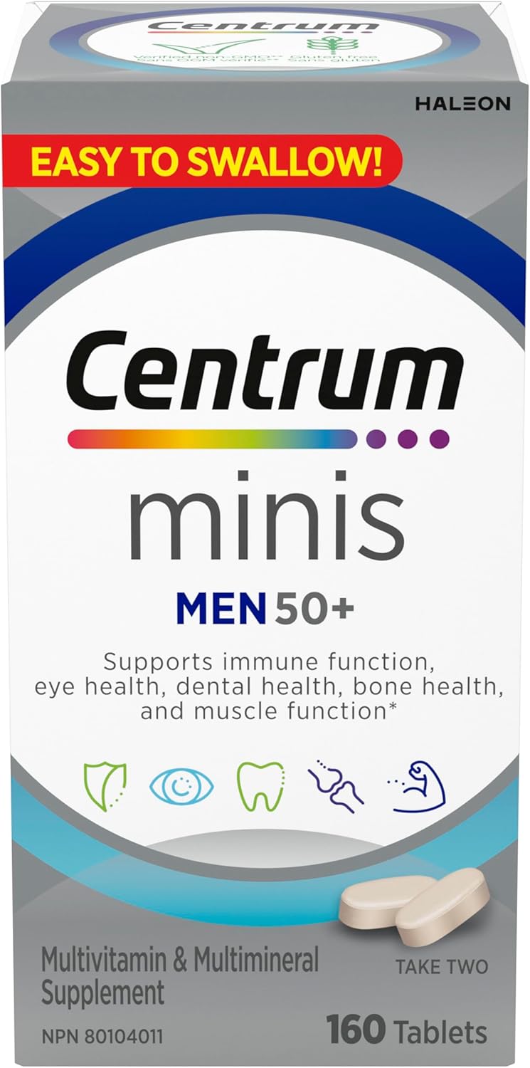Centrum Men 50 Plus Multivitamins/Minerals Supplement for Men 50+, 160 Mini Tablets