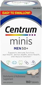 Centrum Men 50 Plus Multivitamins/Minerals Supplement for Men 50+, 160 Mini Tablets