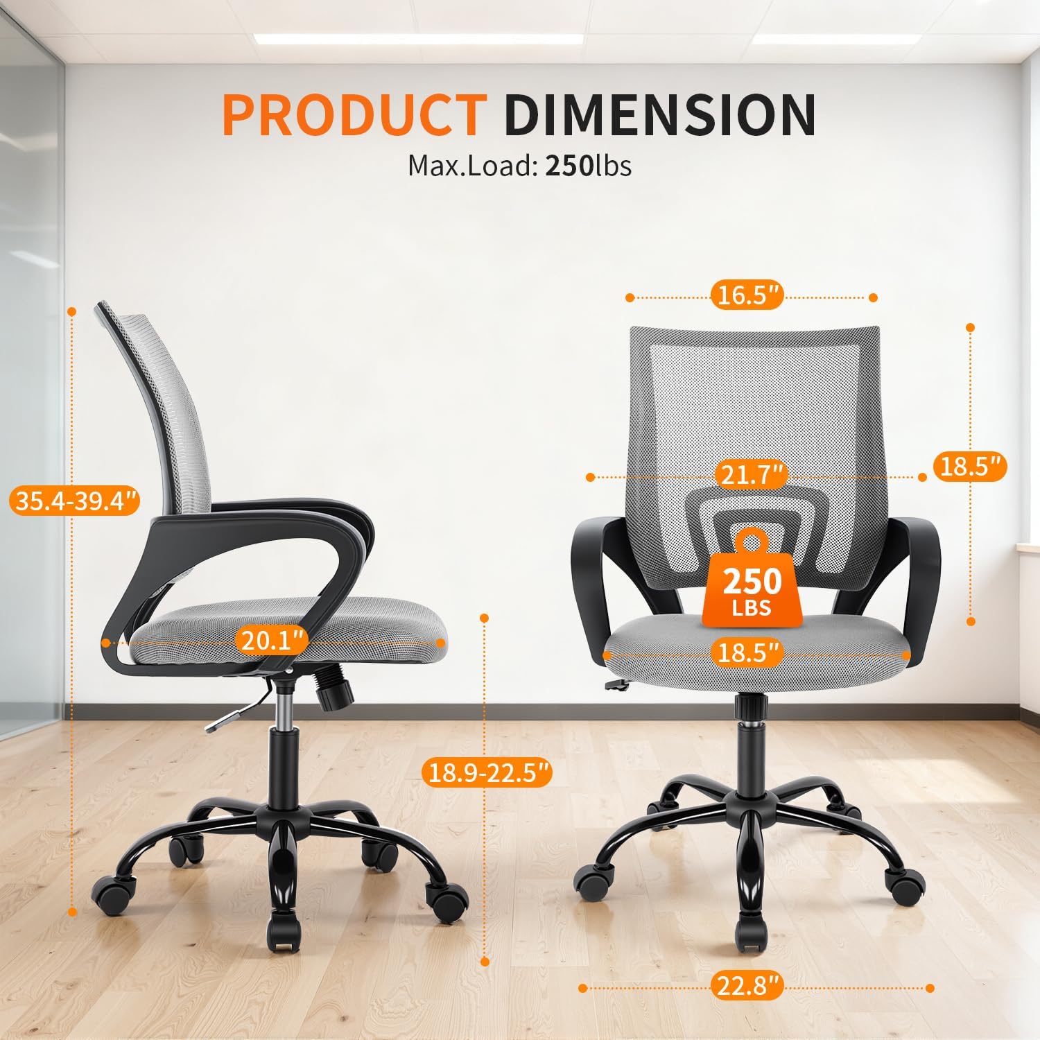 BestOffice | Ergonomic Office Chair | Grey | Pack of 1 | Mesh Desk Chair image 3