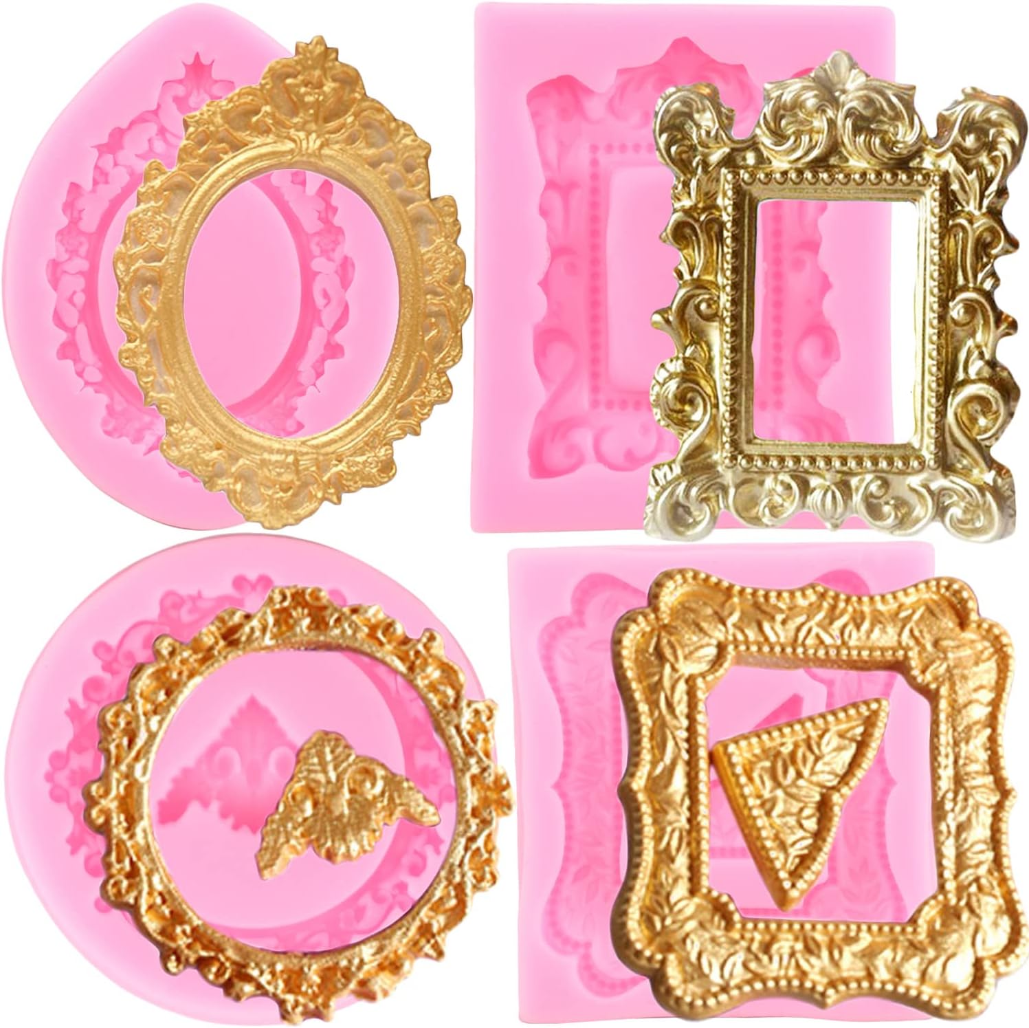 Photo Frame Fondant Mold Vintage Picture Frame Silicone Molds For Cake Decorating Chocolate Candy Polymer Clay Set Of 4