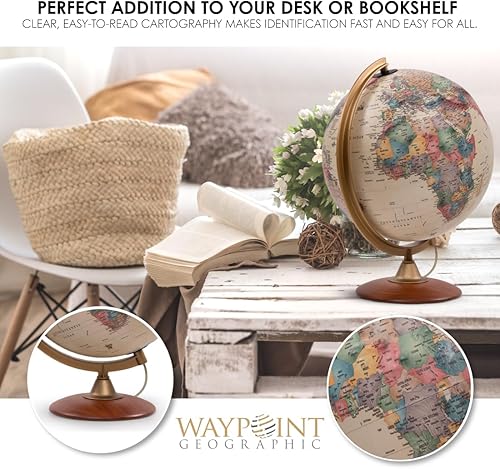 Miniatura 7 de Waypoint Geographic Colombo - Globo de alivio, globo del mundo iluminado de estilo océano antiguo de 12 pulgadas con relieve elevado, globo de