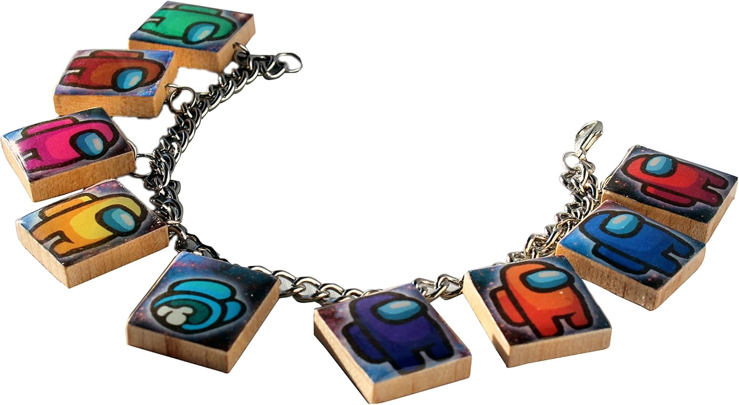 Among Us Inspired Wooden Tile Charm Bracelet