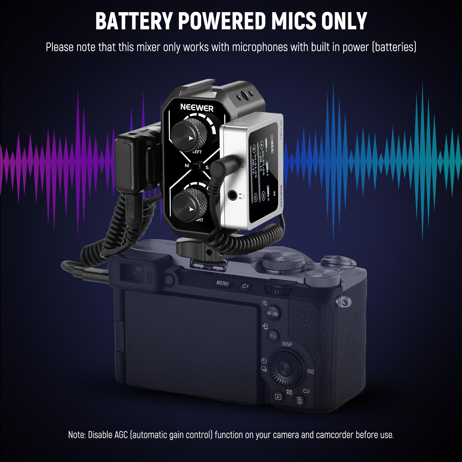 Neewer MM01 Dwukanałowy adapter miksera audio z kablem TRS 3,5 mm, przełącznikiem stereo/mono, uchwyty na zimną stopkę do aparatu DSLR, smartfonów, mikrofonów zasilanych bateriami do nagrywania wideo