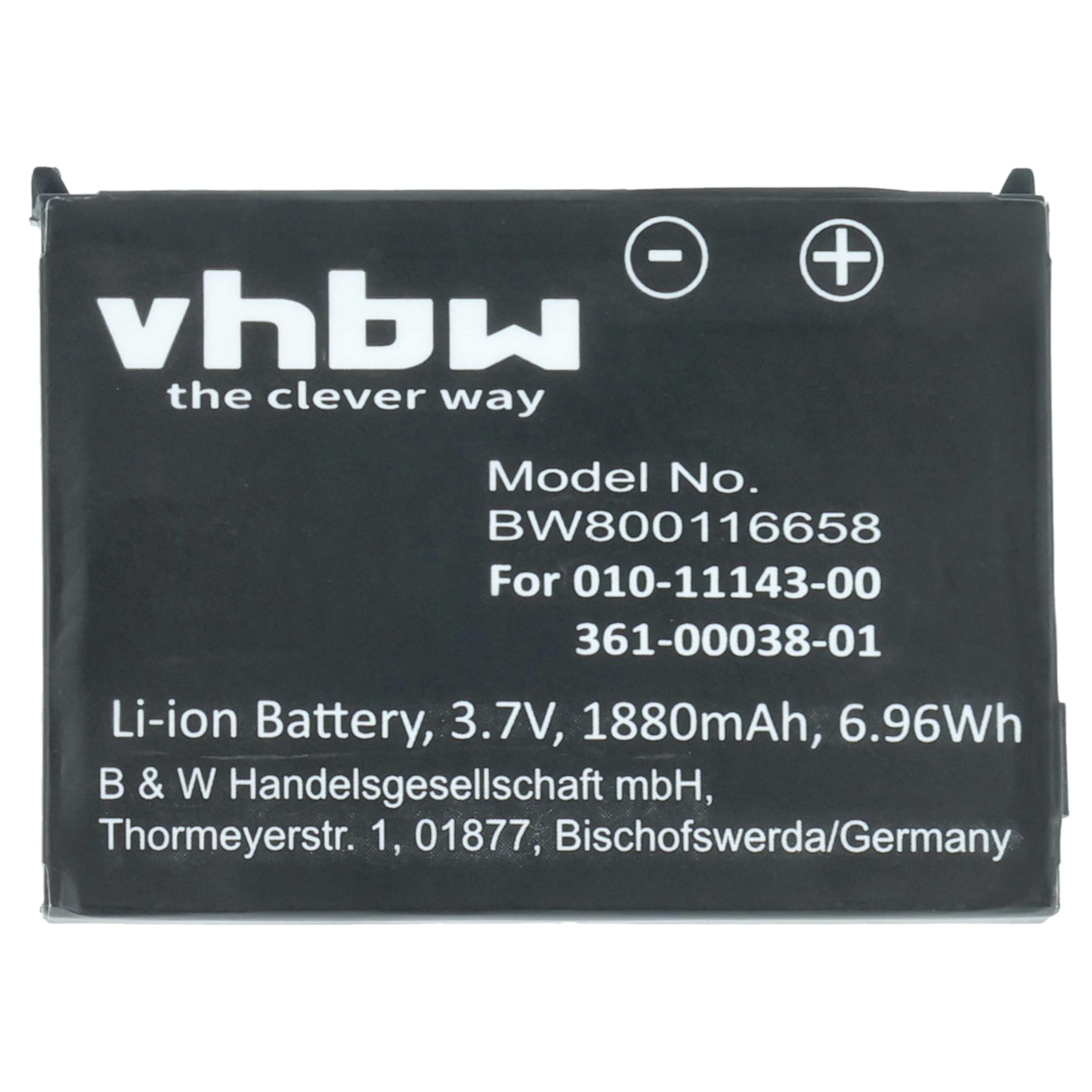 vhbw 1x batteria compatibile con Garmin Zumo 660LM, 650, 210 CE, 600, 660, 220, 665LM, 665, 210 navigatore GPS (1880mAh, 3,7V, Li-Ion)