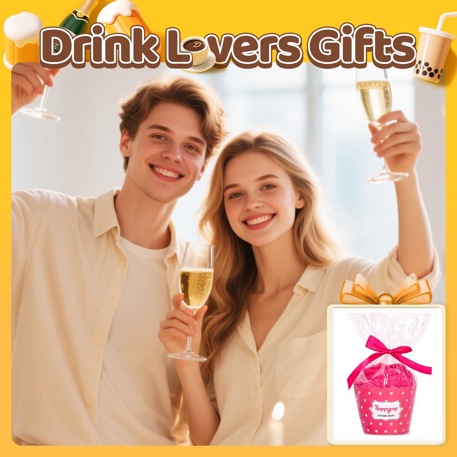 HAPPYPOP Drink Socks for Women Girls - Margarita Tea Champagne Wine Coffee Gifts for Her