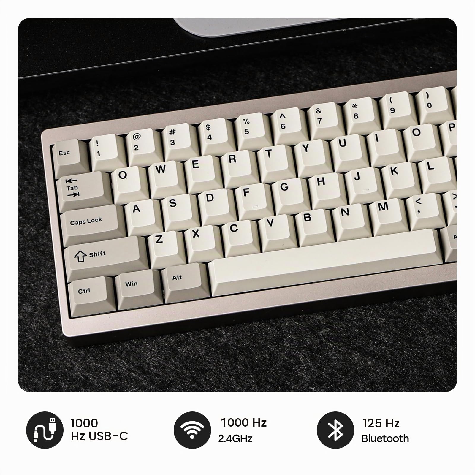 EPOMAKER P65 QMK/VIA Tastiera da Gioco Senza fili in Alluminio, BT/2,4Ghz/USB A-C, Sostituibile a Caldo, con Guarnizione, NKRO, per Mac/PC/PS/Xbox (Retrò Bianco, Wisteria Linear Switch)