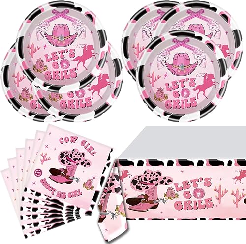 Vajilla de fiesta de vaquera rosa, suministros de fiesta para niñas, platos de fiesta de vaquera occidental, servilletas y manteles