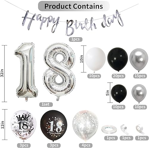 Vista 31 de Decoraciones de cumpleaños número 18 para niños, globos negros y dorados, kit de arco de guirnalda con el número 18, globo de confeti de papel