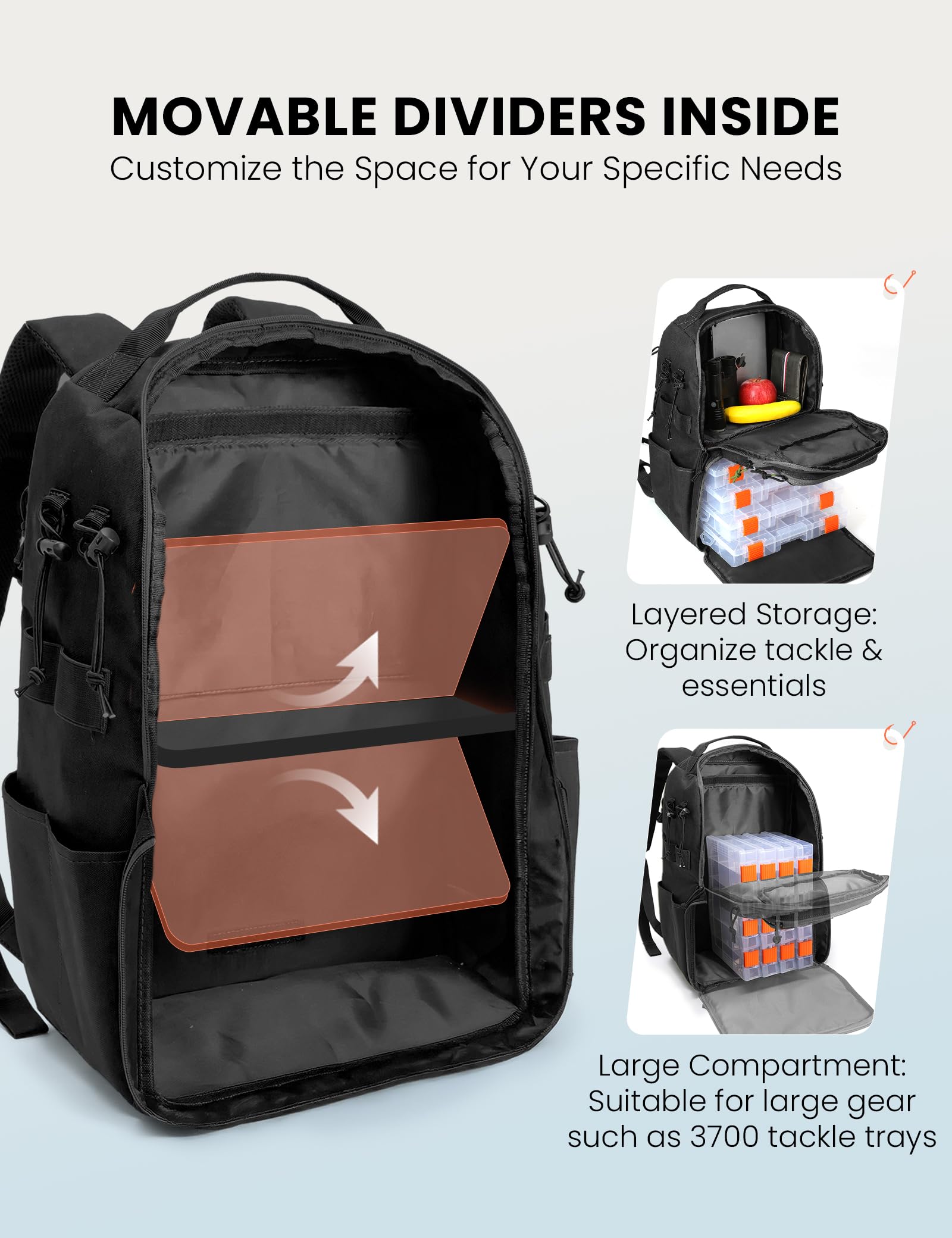 SKYSPER Sac à dos de pêche 40 L pour le rangement de matériel et d'équipement de pêche