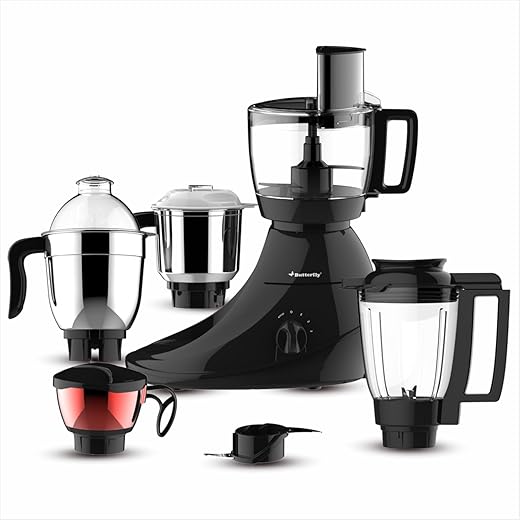 Butterfly Vertex 750W Food Processor | 3 SS Jars, 1 Juicer Jar & 1 Food Processor | Atta kneaker & Veggie Chopper | 1 Dual Shell Jar with AirGap Cooling Technology