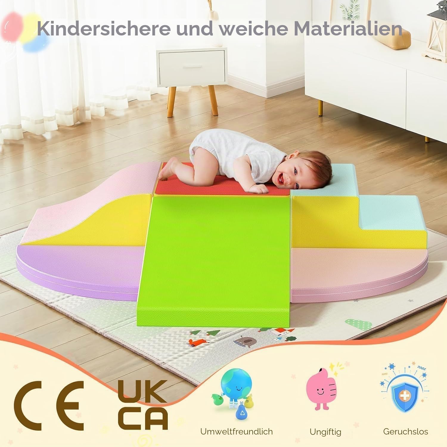 6-teiliges Schaumstoff Bausteine,ungiftige weiche Schaumstoff-Bausteine für Babys Indoor Softbausteine Großbausteine Kinder Montessori Spielzeug faltbarem Block und Tunnel Kleinkinder von 1–3 Jahren