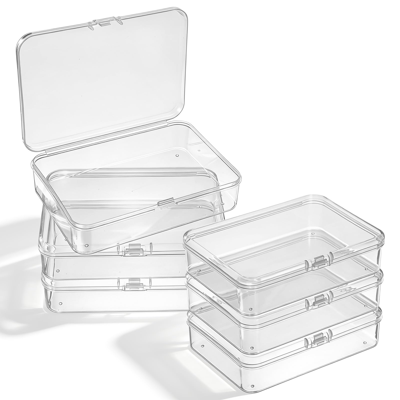 Qianyu 6 szt. Plastikowe pudełko do przechowywania, przezroczyste, małe pojemniki, mini prostokątne etui podróżne, organizer na małe przedmioty, pudełka z pokrywkami na zawiasach na koraliki