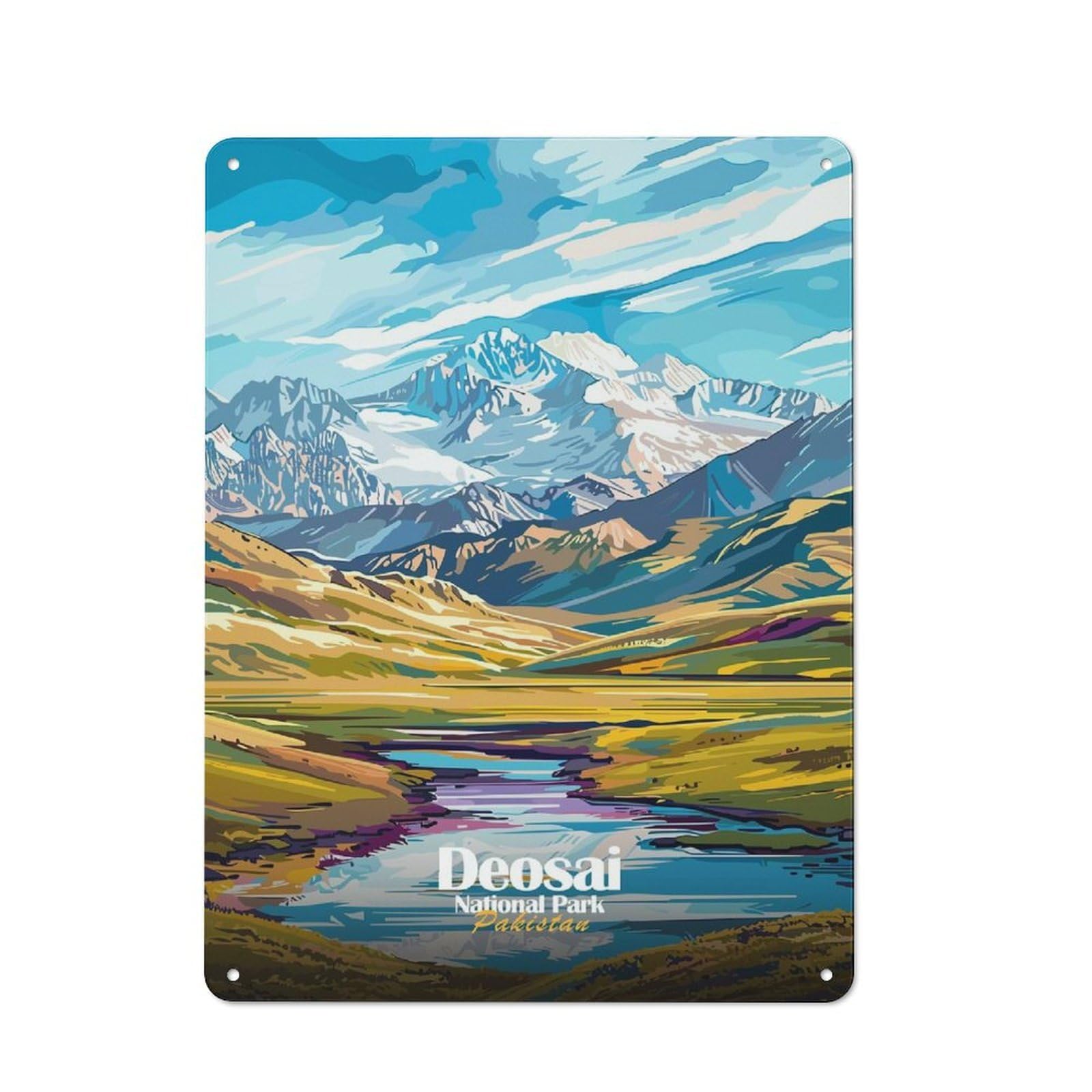 Junmoney Style-19 Metal Wall Sign 40X30cm Featuring Deosai National Park, Pakistan Landscape For Hallway Wall, For Hallway Decor Lovers, For Retro Home Interiors