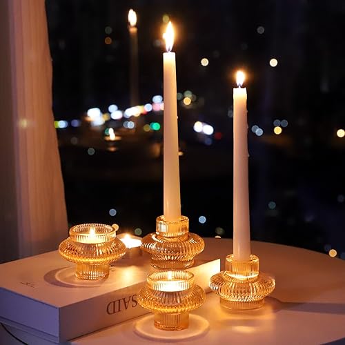 Miniatura 8 de VOHO Portavelas cónicos de oro champán para centro de mesa, candelabros clásicos acanalados para fiesta de cumpleaños, decoración de boda,