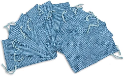 Miniatura 6 de TheDisplayGuys - Paquete de 48 bolsas de regalo de arpillera natural de 5.5 x 7.75 pulgadas con cordón (azul turquesa, mediano) para recuerdos de