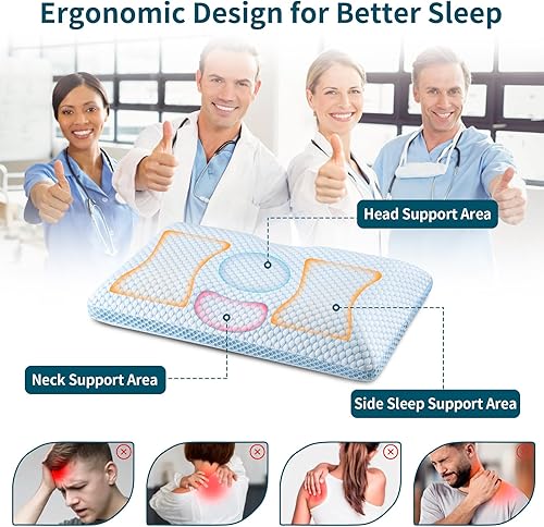 Miniatura 7 de Almohadas de espuma viscoelástica, almohada refrescante para aliviar el dolor y dormir, almohada cervical con funda lavable de doble cara, almohadas