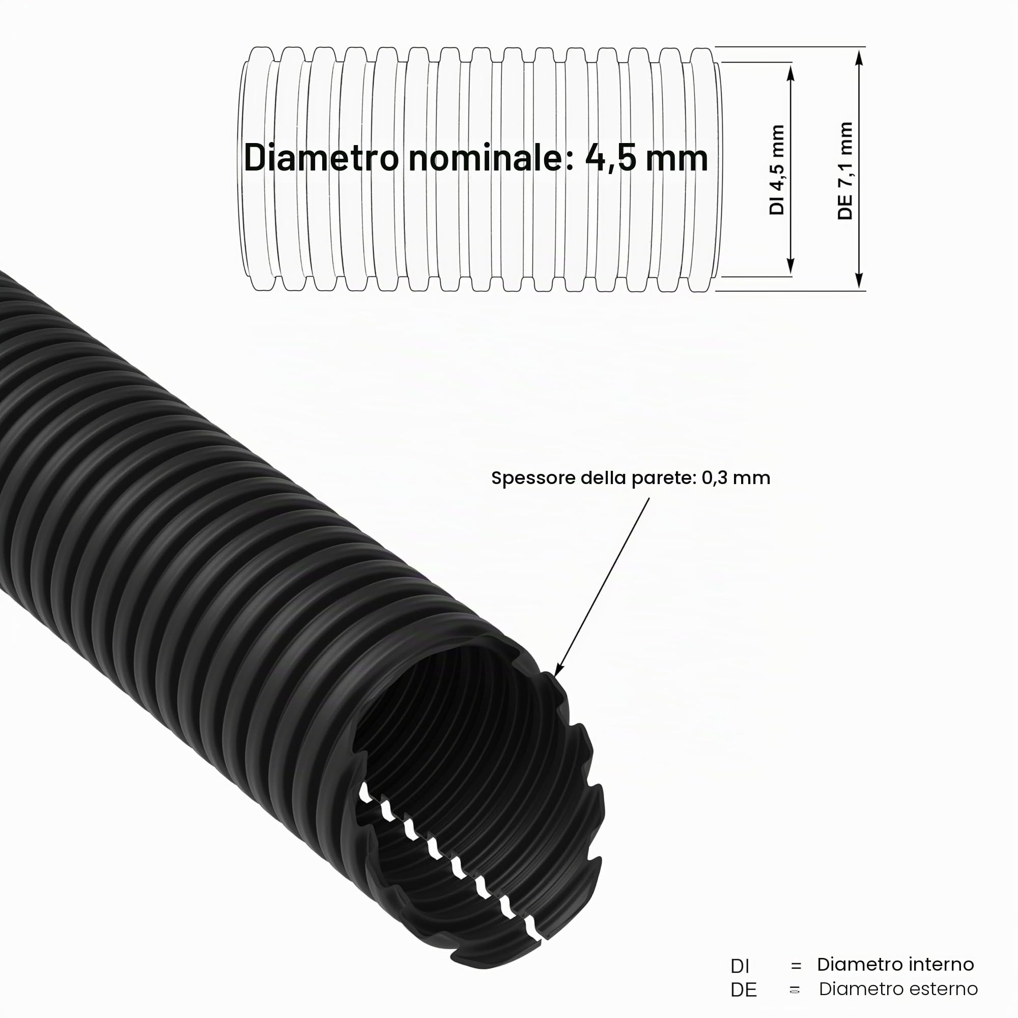 AUPROTEC Tubo Corrugato aperto 2 5 10 25 o 50 m Guaina Flessibile protettivo di cavi selezione: (Ø interno 4.5 mm, 2m metri)