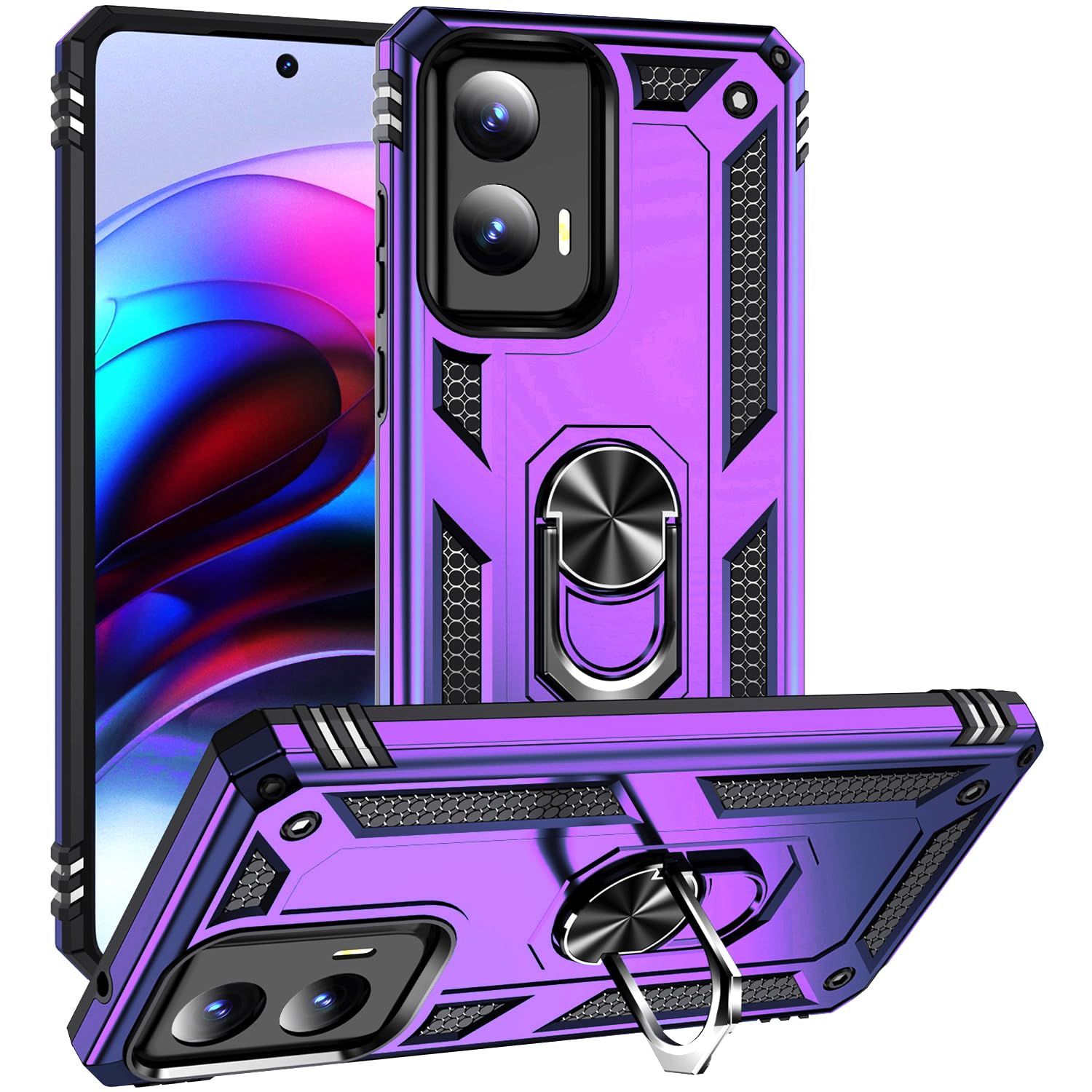 Military Grade Drop Impact for Motorola Moto G Stylus 5G 2024 Case 360 Metal Rotating Ring Kickstand Holder Armor Heavy Duty Shockproof Case for Moto