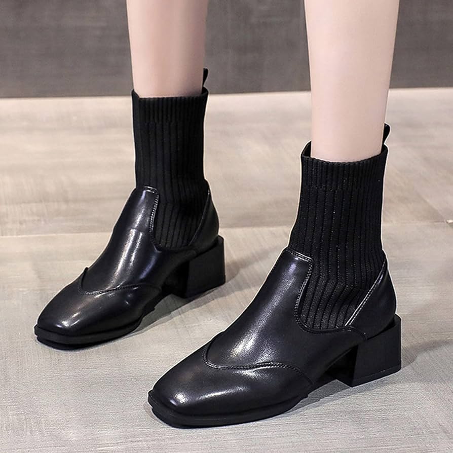 Black sock boots no heel Clearance