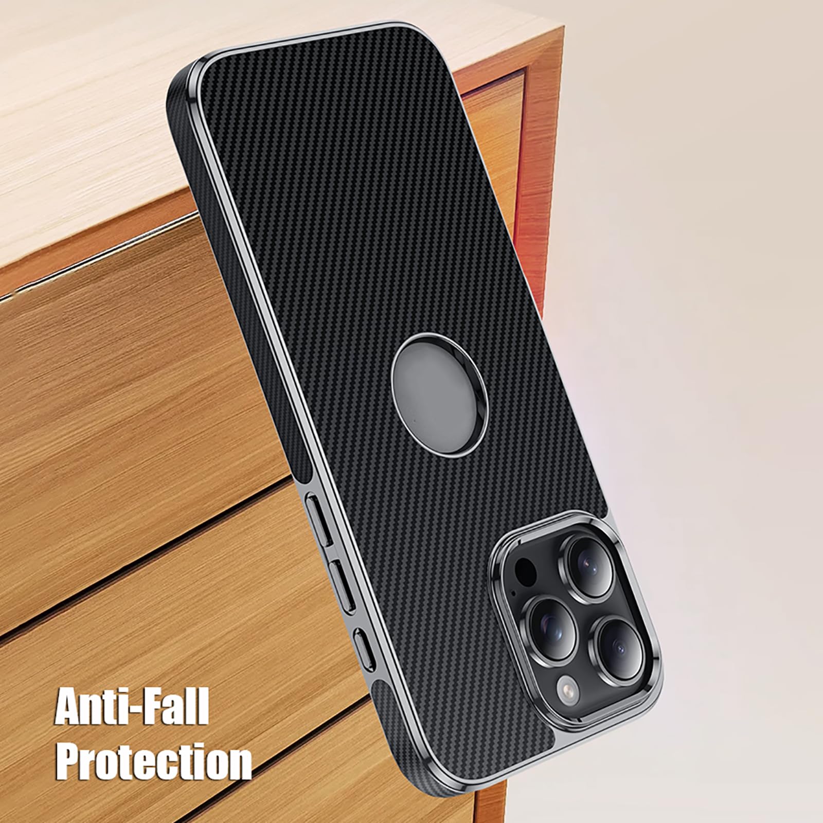 Skórzane etui na iPhone 16 Pro Max/16 Pro/16, smukłe, luksusowe włókno węglowe, galwanizowane etui z logo widokiem ochronne, fioletowe, 16 ProMax