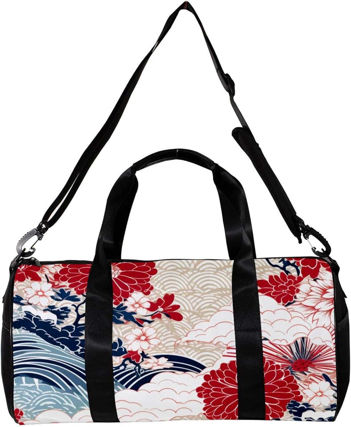 Gym Bag for Women,Small Gym Bag for Men,Blue Fan Flower Chinese Pattern,Overnight Bag