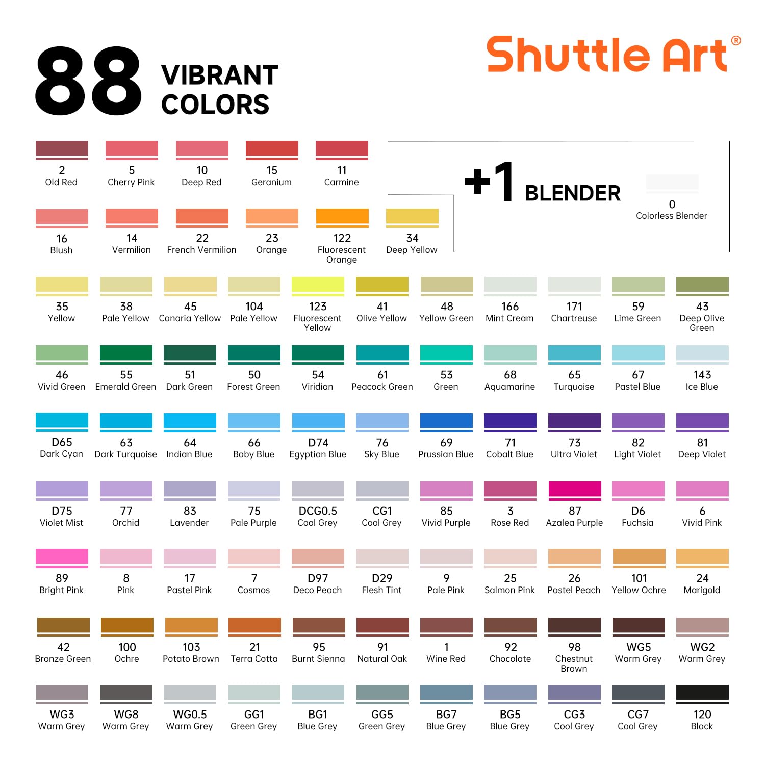 Shuttle Art 89 Farben Alkohol-Marker, Doppelspitze, Pinsel & Keilspitze
