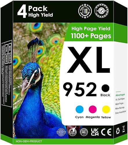 Cartucho de tinta de repuesto compatible para HP 952 XL Negro y HP 952 XL Colors. Funciona con impresoras OfficeJet Pro 8710 8720 7720 7740 8210