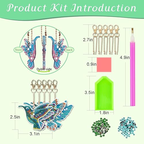 Miniatura 4 de Sonsage Juego de 5 llaveros de pintura de diamante para adultos, niños, pájaros, llaveros de doble cara, arte de diamante, manualidades, llavero de