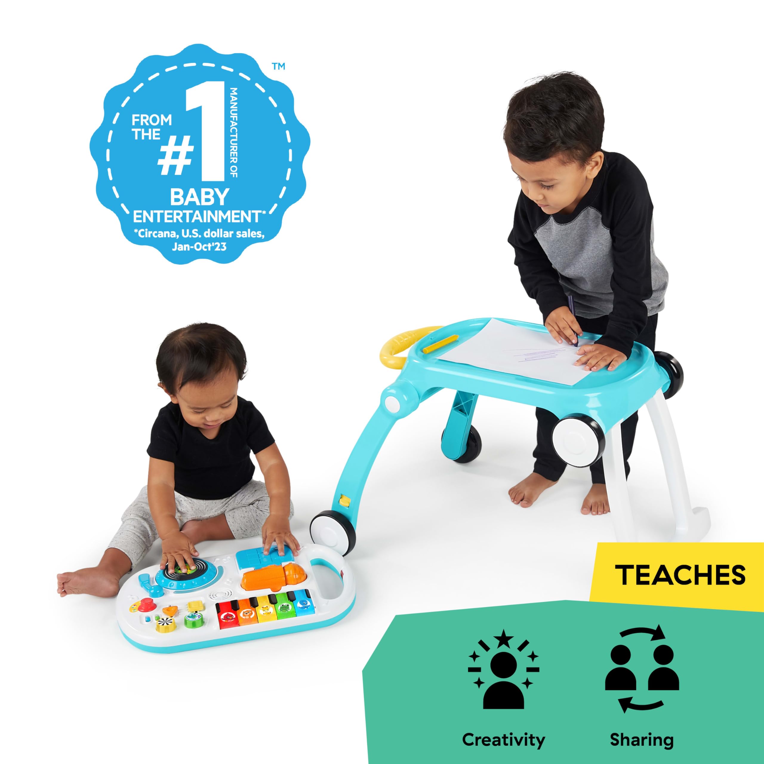 Baby Einstein, Trotteur et Table d’Activité 4 en 1 Jouet Musical Mix ‘N Roll, 100+ Sons, Découverte de la Musique, des Couleurs et Animaux, Apprentissage de la Marche, à partir de 6 mois