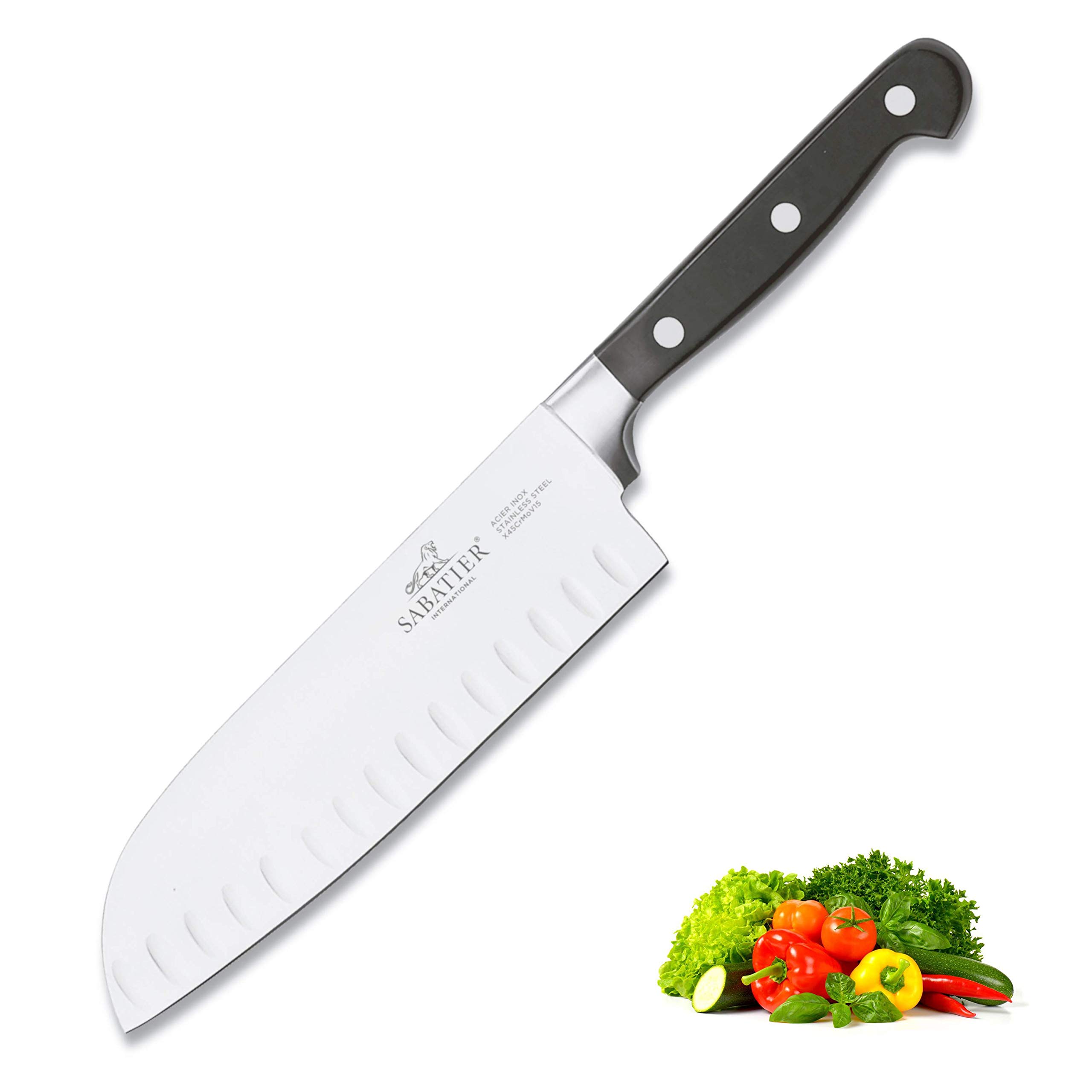 Sabatier 774086 Lion International Pluton Santoku Knife,Black,18 cm