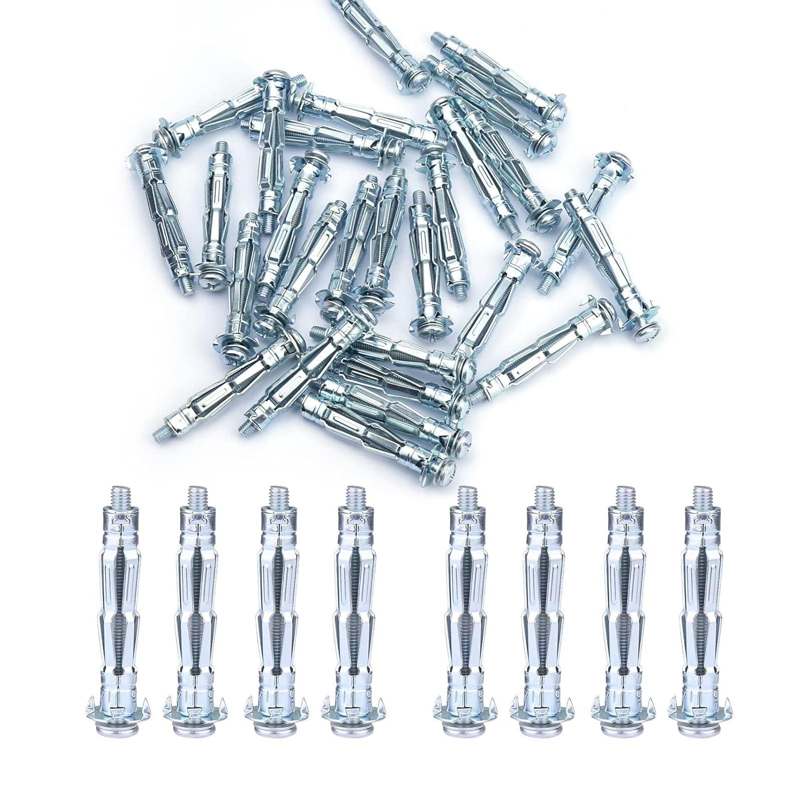 MOWIS Hollow Wall Anchors 30PCS M4*46 Zinc Plated Steel Drywall Anchors