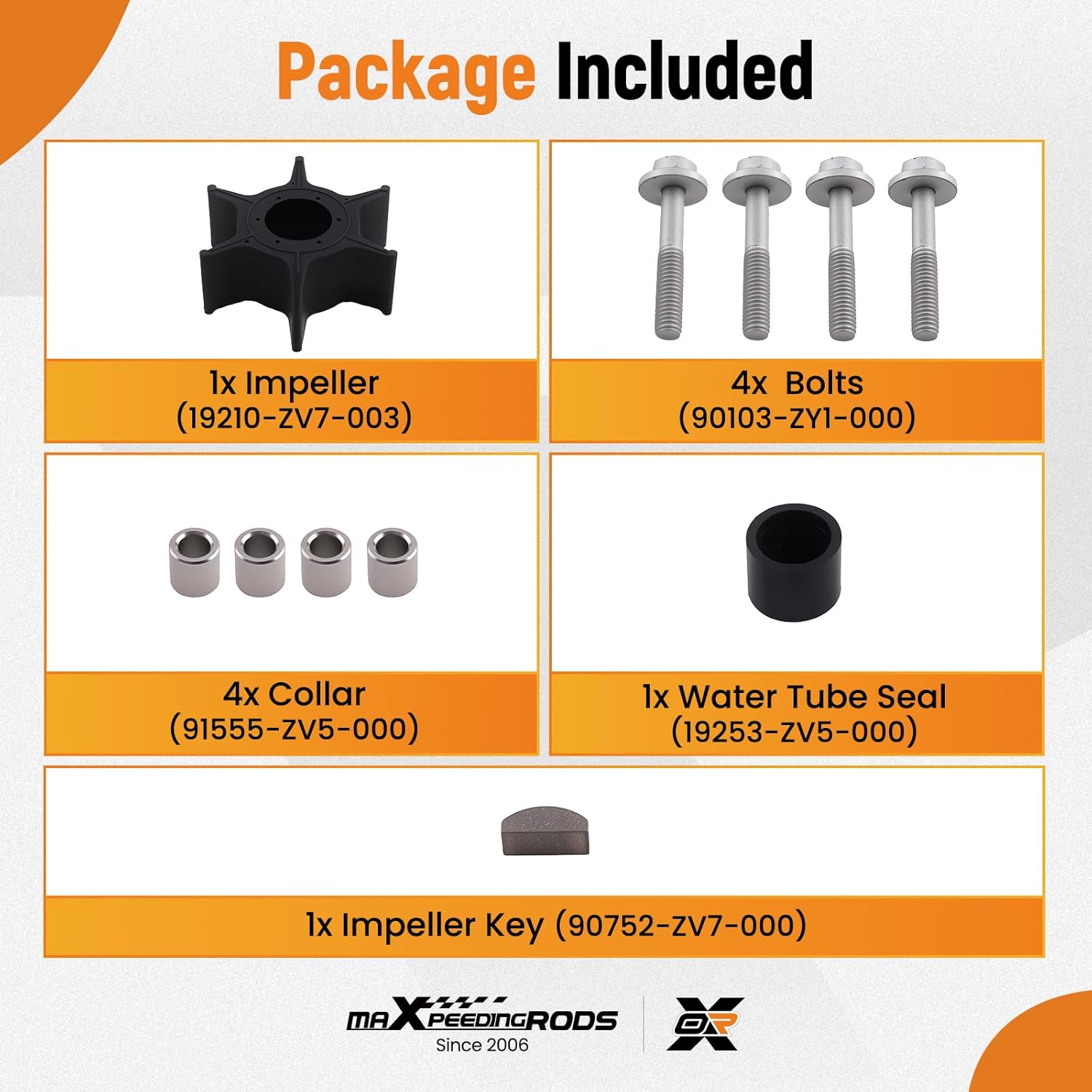 maXpeedingrods Water Pump Impeller Kit for Honda 25HP 30HP BF25A BF25D BF30A BF30D Outboard 4-Stroke Replacement 06193-ZV7-020 06193-ZV7-010