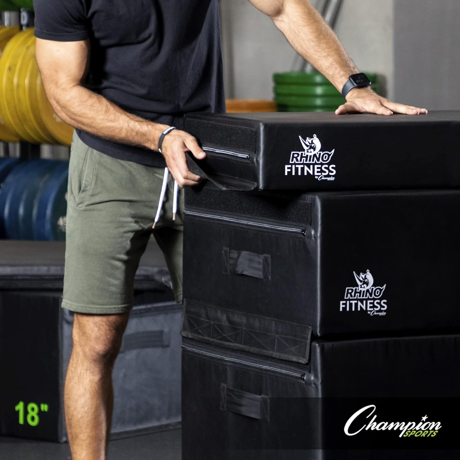 Champion Sports Foam Plyometric Box, Black - Durable Jump Boxes for Training with Handles, Hook and Loop Flaps - Stackable Plyo Box Jumps for Gym - Multiple Sizes Champion Sports Foam Plyometric Box, Black - Durable Jump Boxes for Training with Handles, Hook and Loop Flaps - Stackable Plyo Box Jumps for Gym - Multiple Sizes