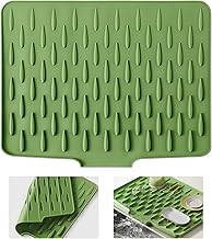 Silicone Dish Drainer Mat with Drain, 36 x 28 cm Green, Non-Slip Mat Draining Mat for Kitchen, Heat Resistant with Effective Deviation, for Kitchen Sinks, Bathroom Worktops