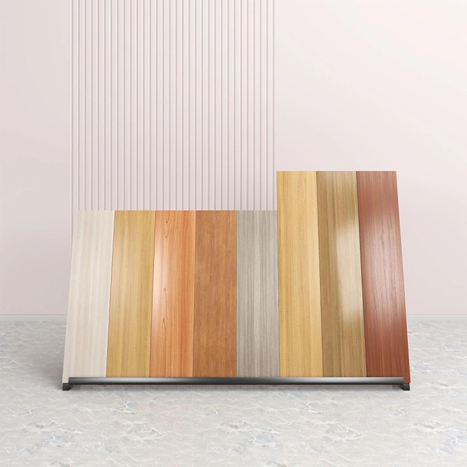 Soporte de exhibición de muestras de suelo, estante de muestras de azulejos de madera para sala de exposición, estante ranurado montado en la pared para cerámica, refuerzo de aluminio, muestras de