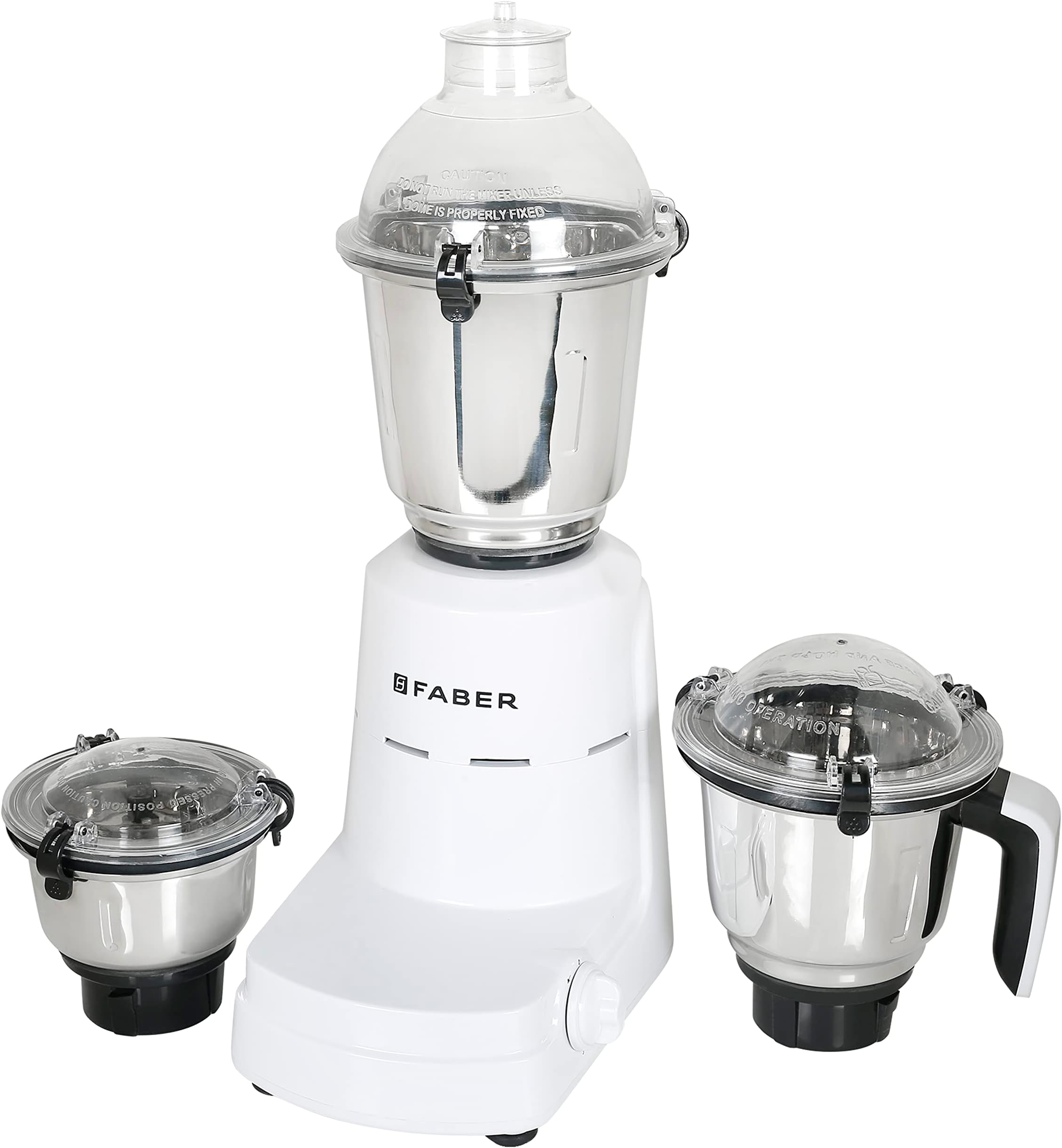 Faber Vogue 600W Blender Mixer Grinder, 3 SS Clip Lock Jars and Blades || Low-Noise Copper Motor, up to 19000 RPM Speed || 2 yr Comprehensive & 5 yr Motor Warranty (FMG Vogue 600 W 3J Blanc) White