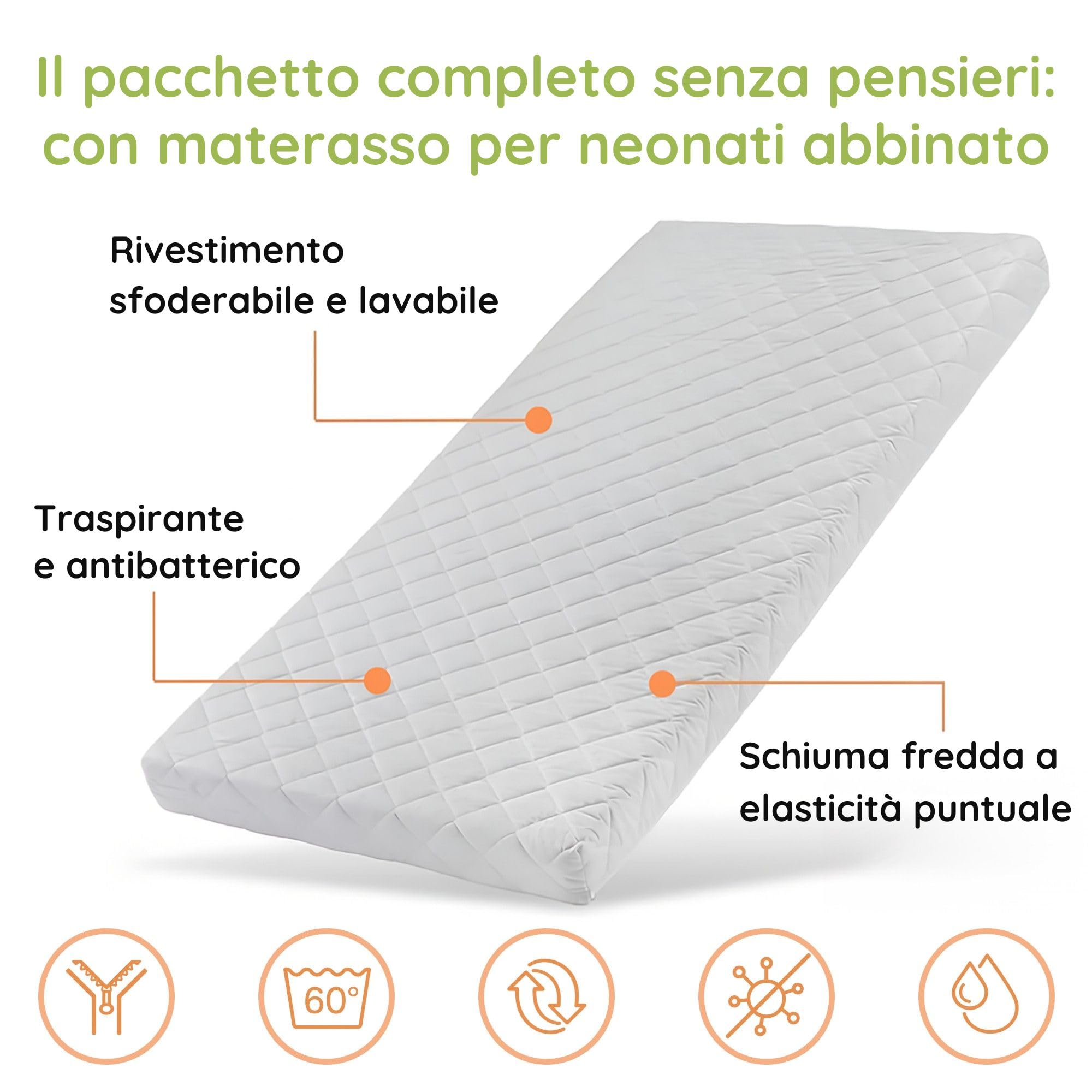 Kids Collective Letto per Bambini in legno di faggio 60x120 cm e 70x140 cm con materasso | Rete regolabile in altezza, sbarre removibili | Dalla nascita fino a 3 anni | Prodotto in UE | grigio