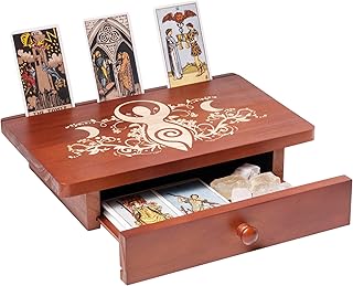 Donmills Altar Table with Drawer and Tarot Card Holder – Compact Wooden Altar for Rituals, Meditation, Practices, Spiritual, Buddhist and Spiritual – Sturdy Craftsmanship, 12" x 8"