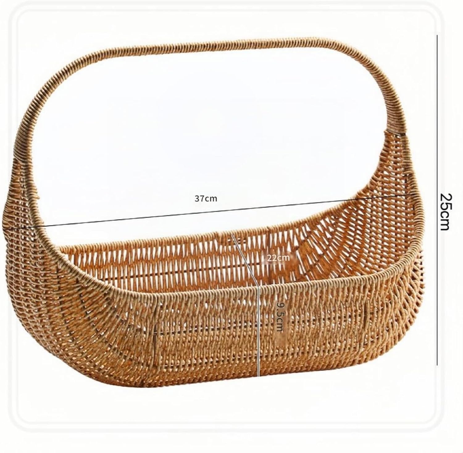 手編みバスケット・持ち手付き収納カゴ | 浅型デザイン・Sサイズ・ブラウン | ピクニック/フルーツ/雑貨/お菓子収納に最適 | ア