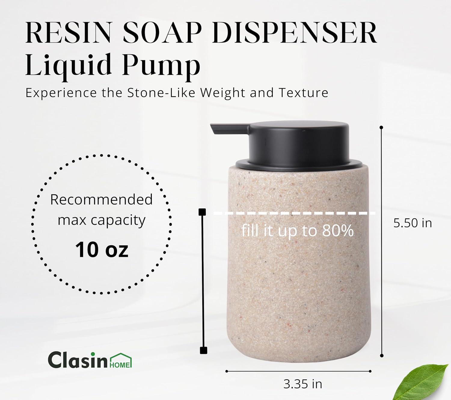 Easy-to-Press Beige Hand Soap Dispenser and 2-Pack Sandstone Textured Beige Resin Soap Dispensers