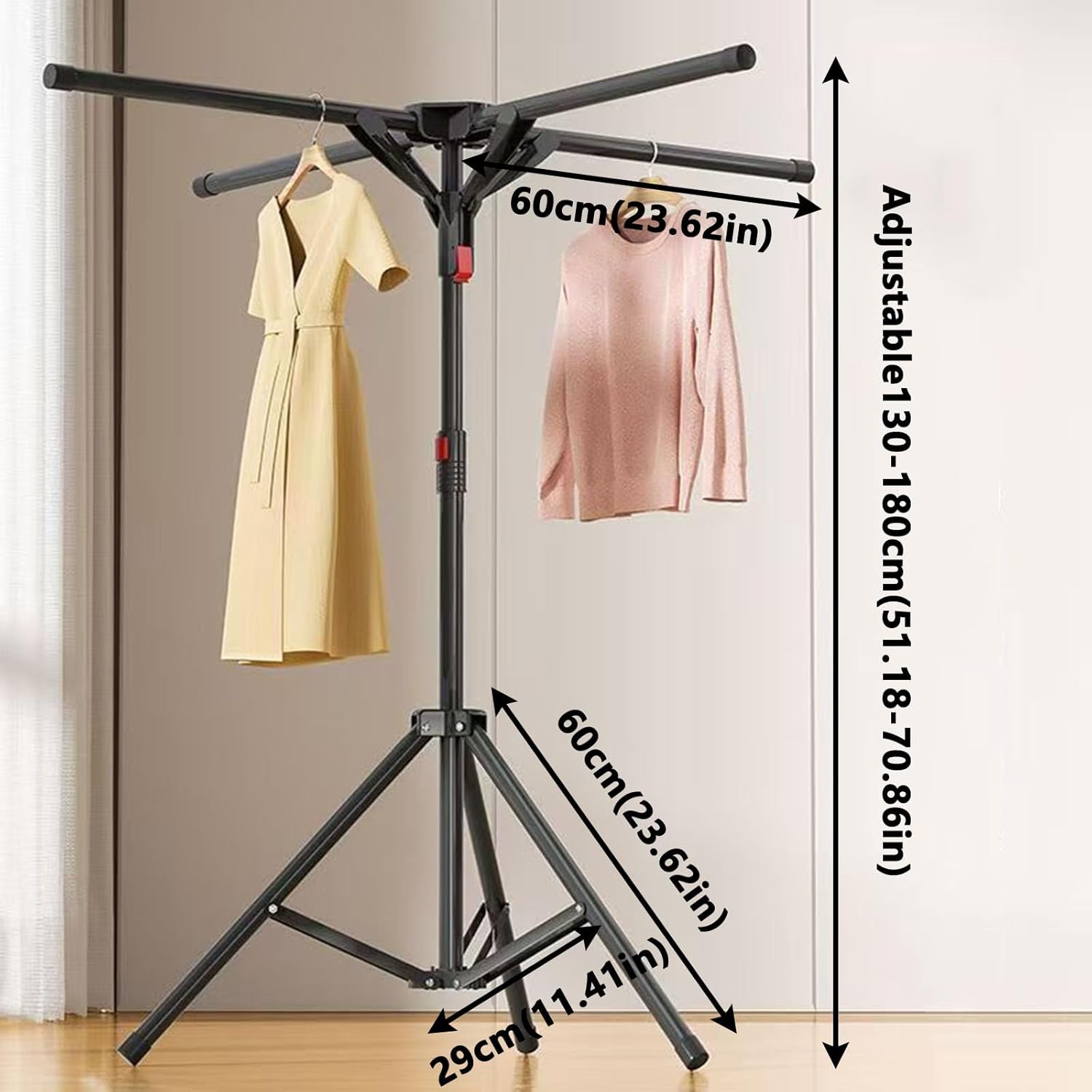 Foldable Laundry Pole Clothes Drying Rack, Adjustable Portable Garment Stand, Tripod Design for Indoor & Outdoor Use, Easy Storage, No Installation Required