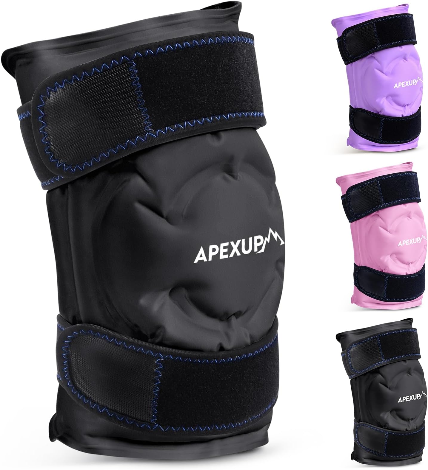 APEXUP Ice Pack for Knee Pain Relief, Large Reusable Wrap After Surgery, Flexible Gel Cold Pack for Injuries, Pain Relief for Back, Shoulder, Elbow, Ankle and Leg (Black, L, 1PK)