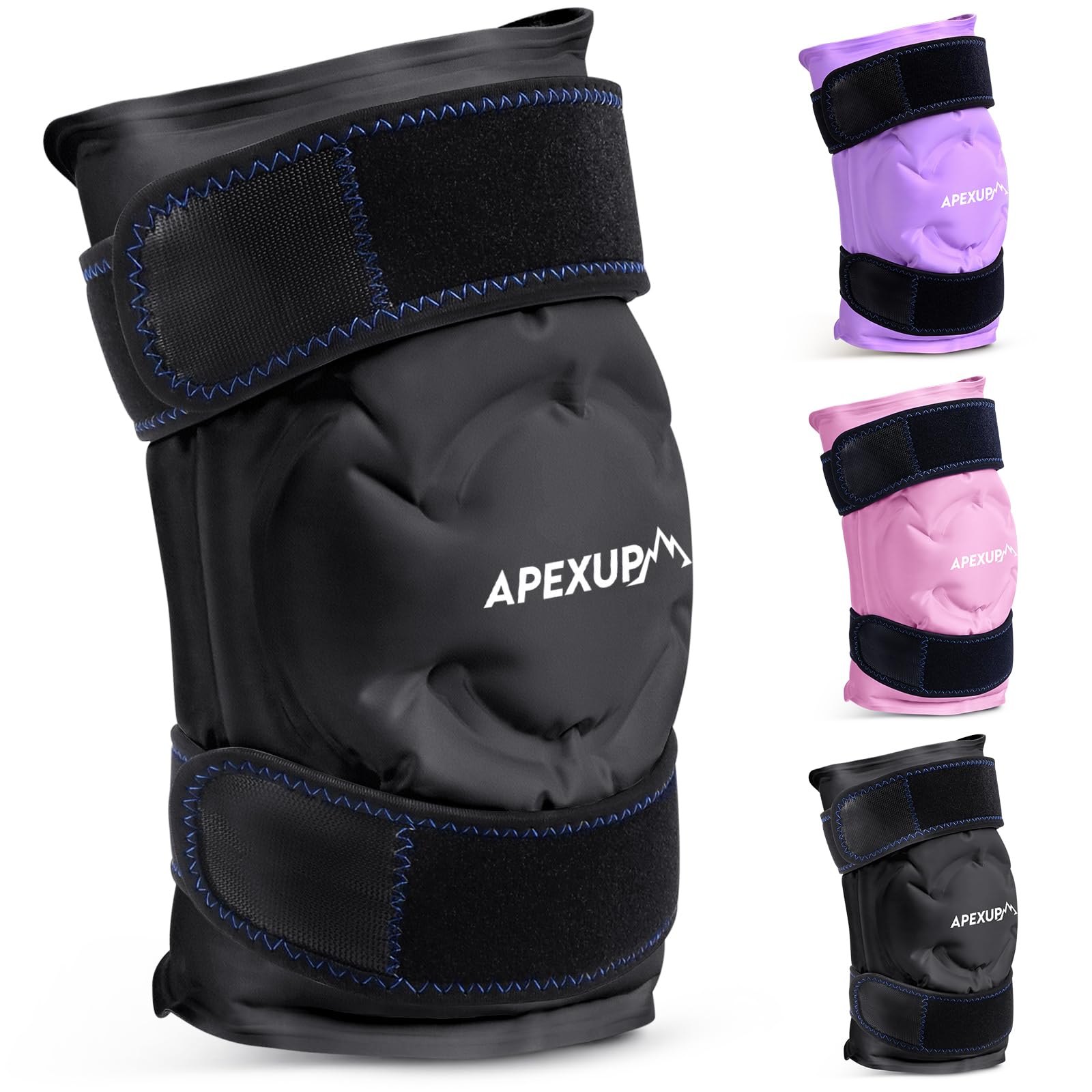 APEXUP Ice Pack for Knee Pain Relief, Large Reusable Wrap After Surgery, Flexible Gel Cold Pack for Injuries, Pain Relief for Back, Shoulder, Elbow, Ankle and Leg (Black, L, 1PK)