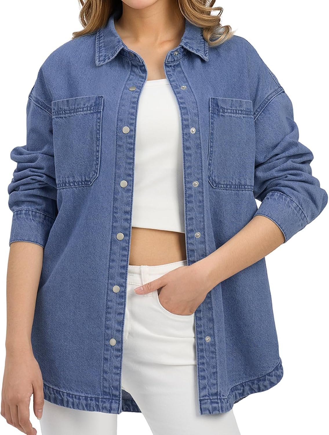 HISEA Denim Shirt Women, Jean Shirts for Women, Oversized Denim Shirt for Women, Jean Shacket with Long Sleeves for Winter