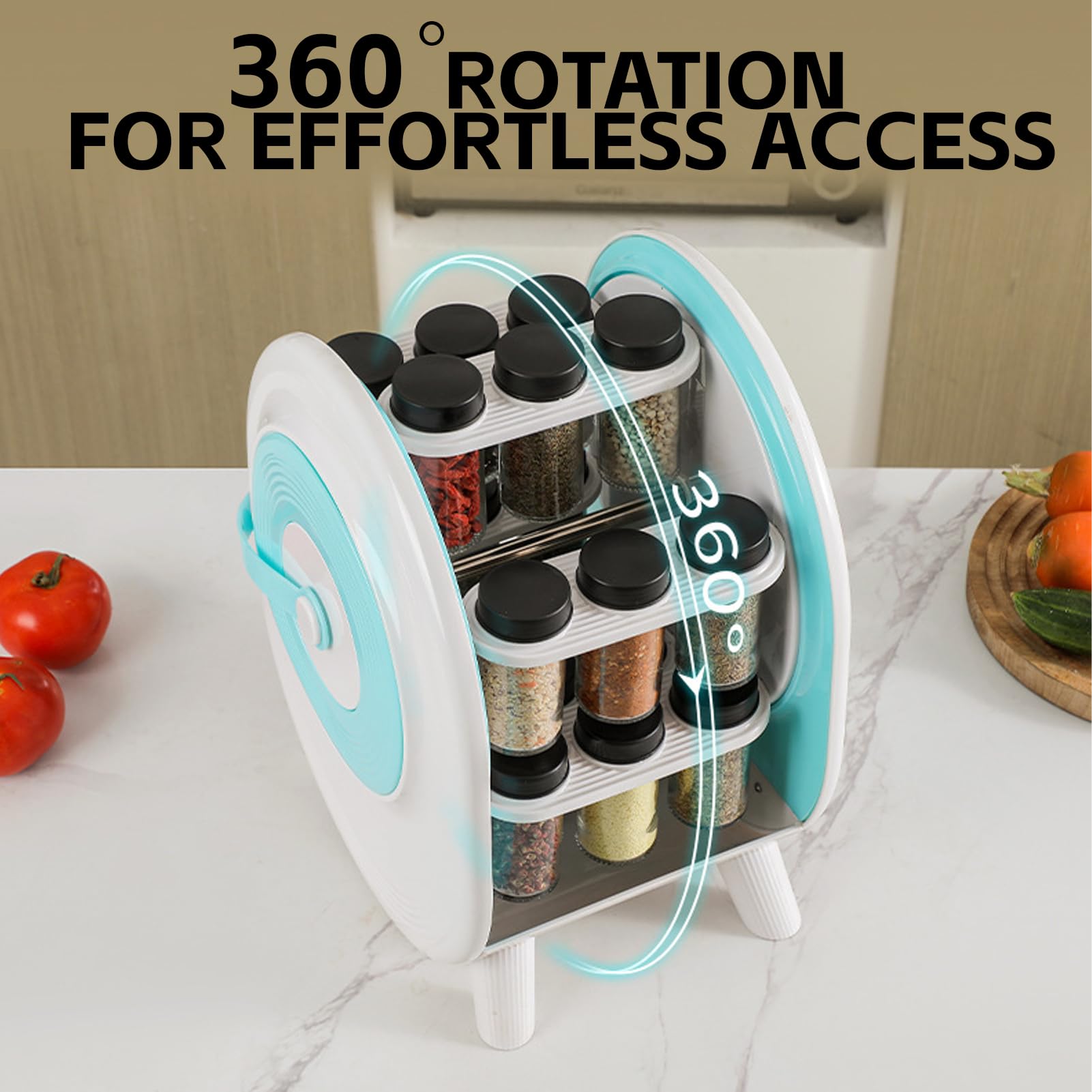Especieros para Cocina,Especiero Giratorio de 360°,18 Botes