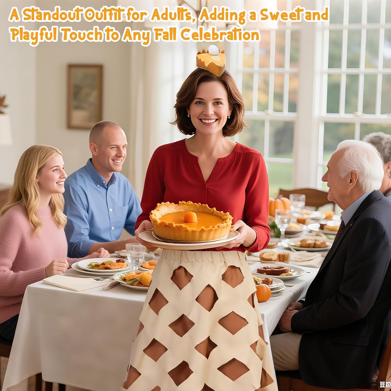 Pi Day Women's Pumpkin Pie Tutu Skirt with Funny Pumpkin Pie Food Hat Headband Adult Cosplay Party Accessory