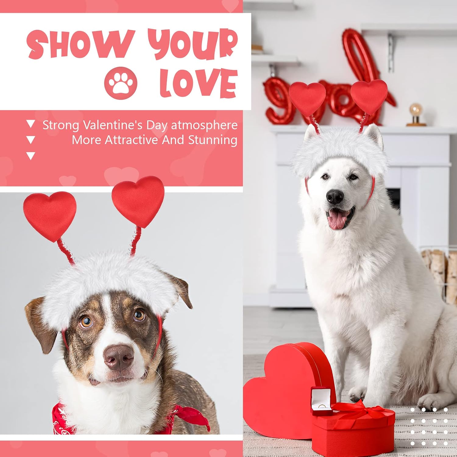 2 Pcs Valentine's Day Dog Heart Headband Red Love Hearts Headband Adjustable Dog Costume for Medium and Large Dogs Pets Weddings Anniversaries Holidays Dressing Props Accessories image 4