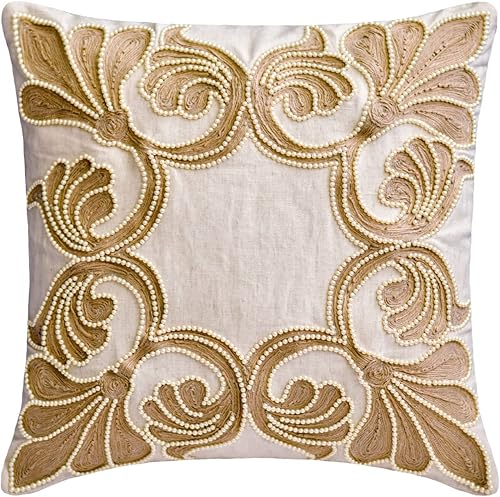 Miniatura 9 de The HomeCentric Funda de cojín decorativa beige de 18 x 18 pulgadas, fundas de almohada decorativas de yute y yute y almohadas marroquíes para sofá,
