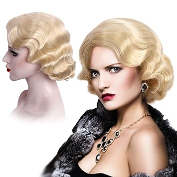 MEDISIFA Blonde 1920s Wig for Women Short Finger Wave Party Wig Synthetic Full Vintage Wigs for Womens Lady Cosplay Costume Fancy Dress 20s Flapper Wig